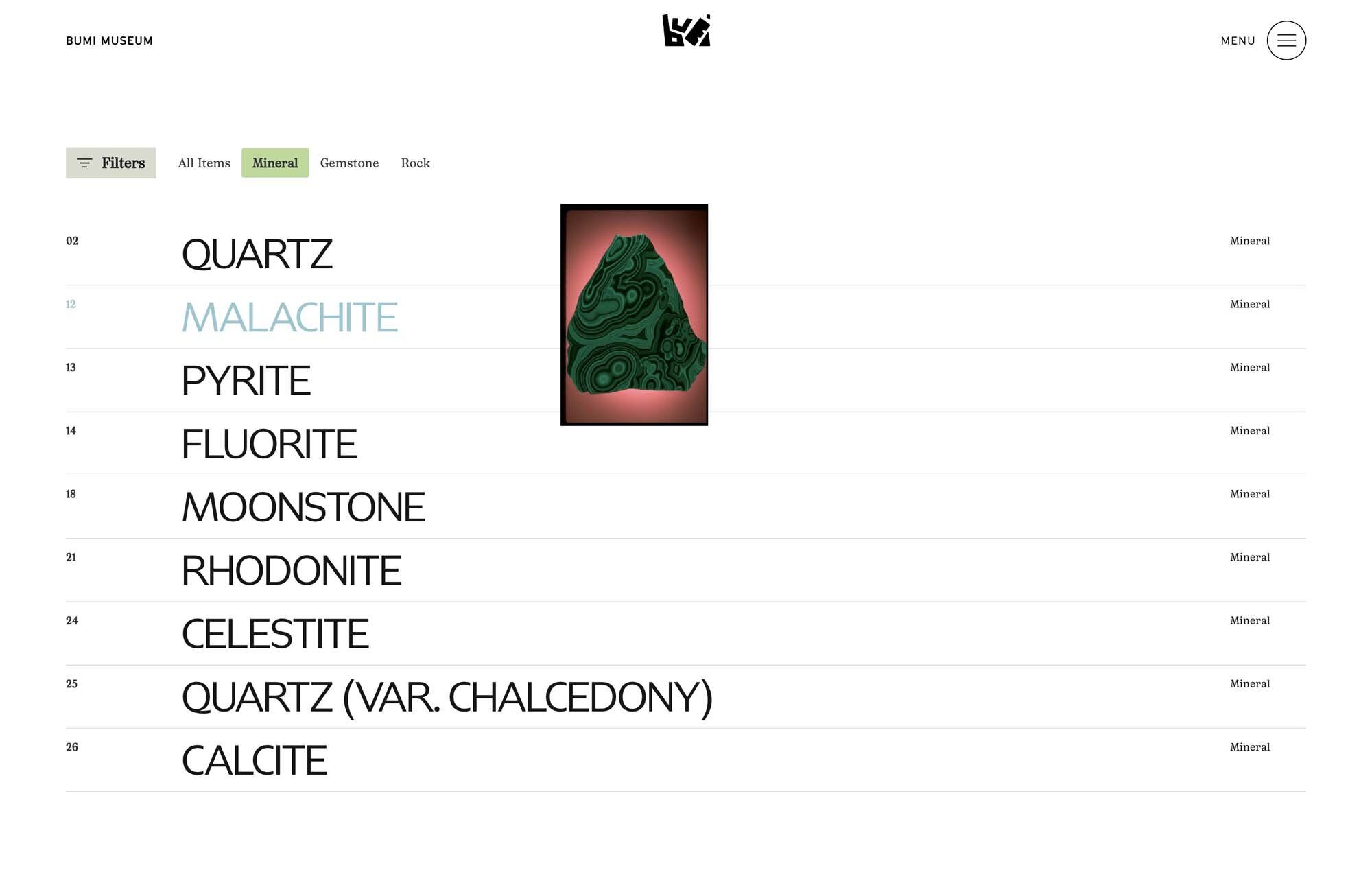 Screenshot of the BUMI website's collection page.