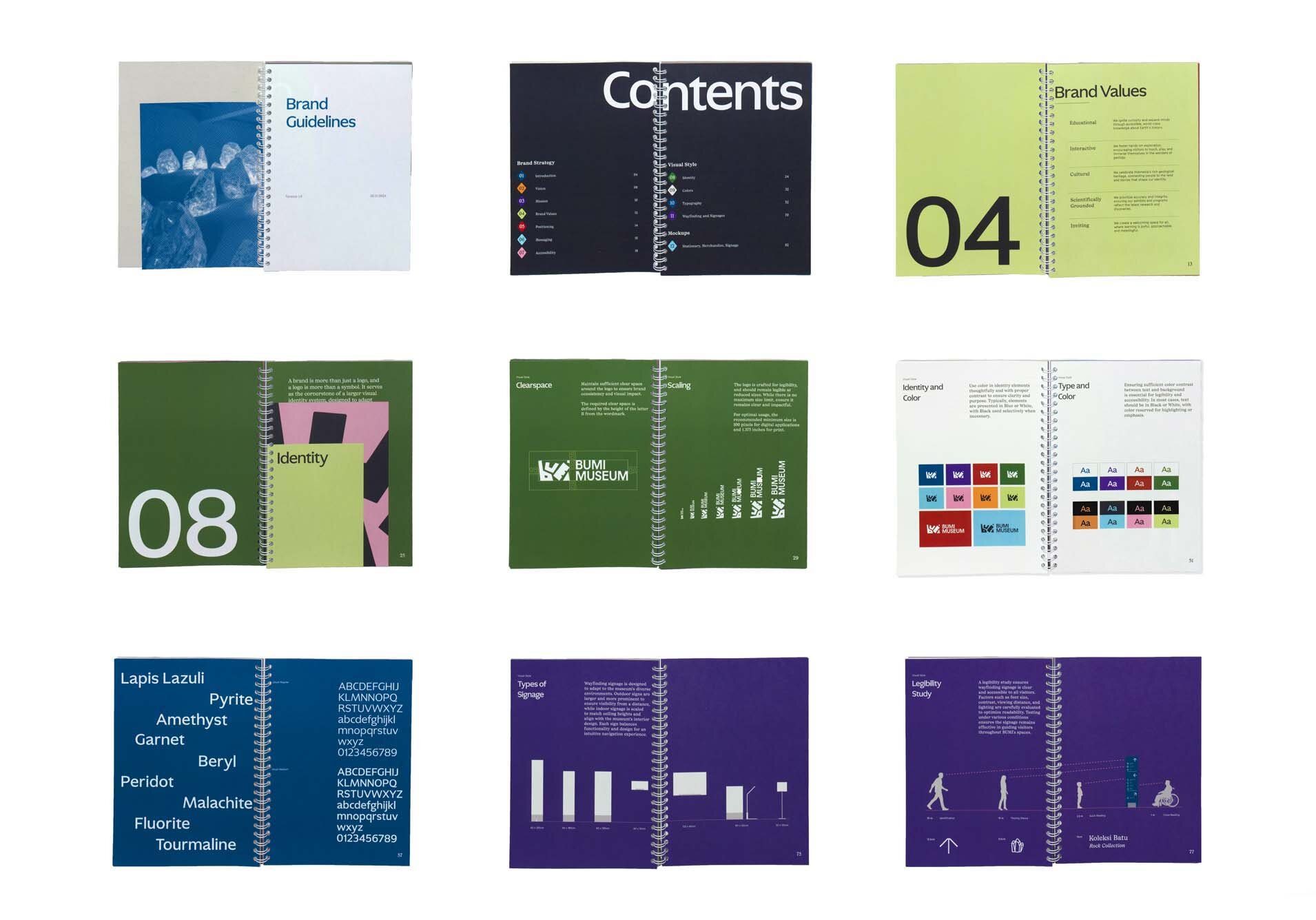 Select spreads of BUMI brand guideline.