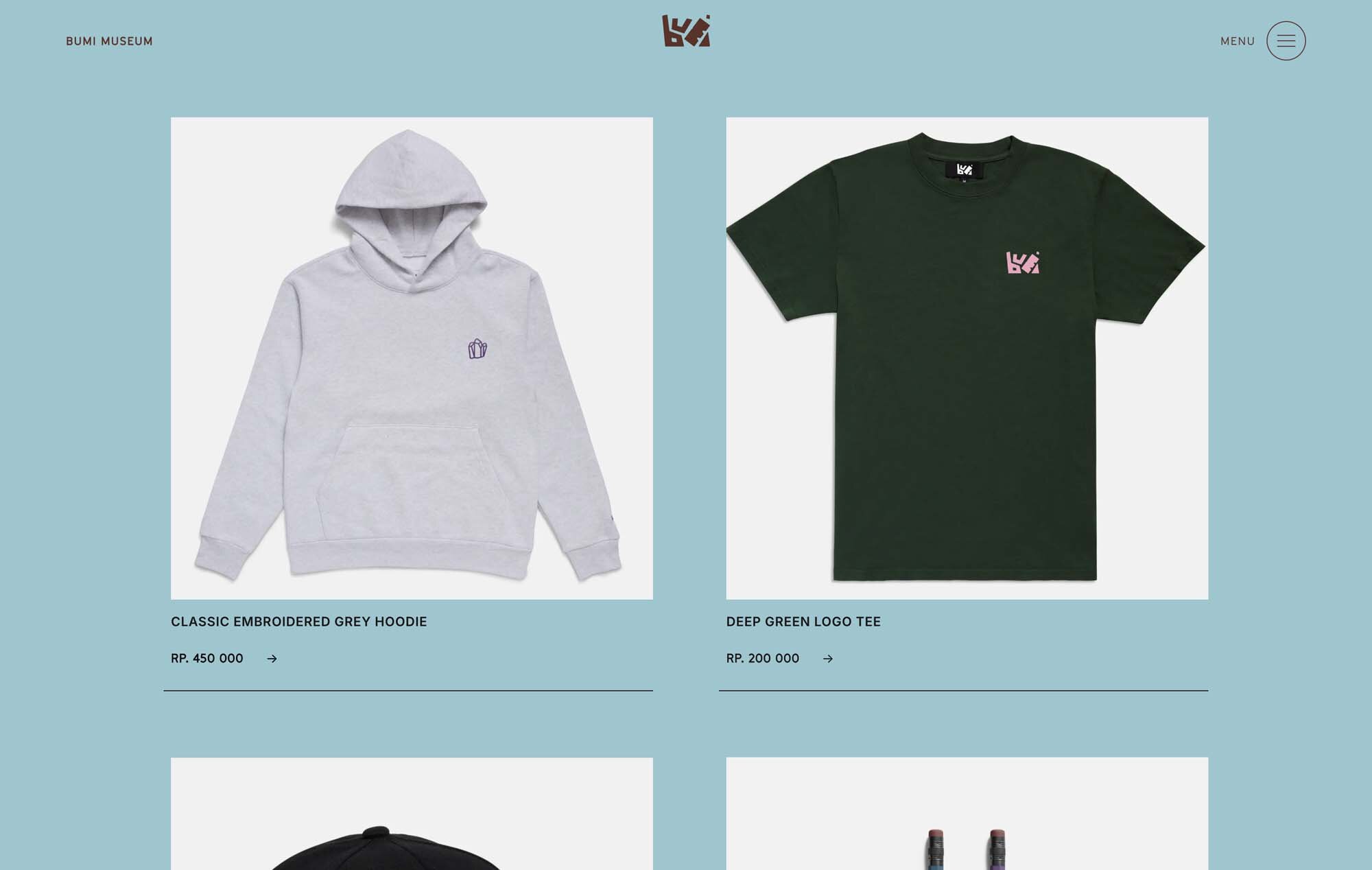 Screenshot of the BUMI website's shop page.