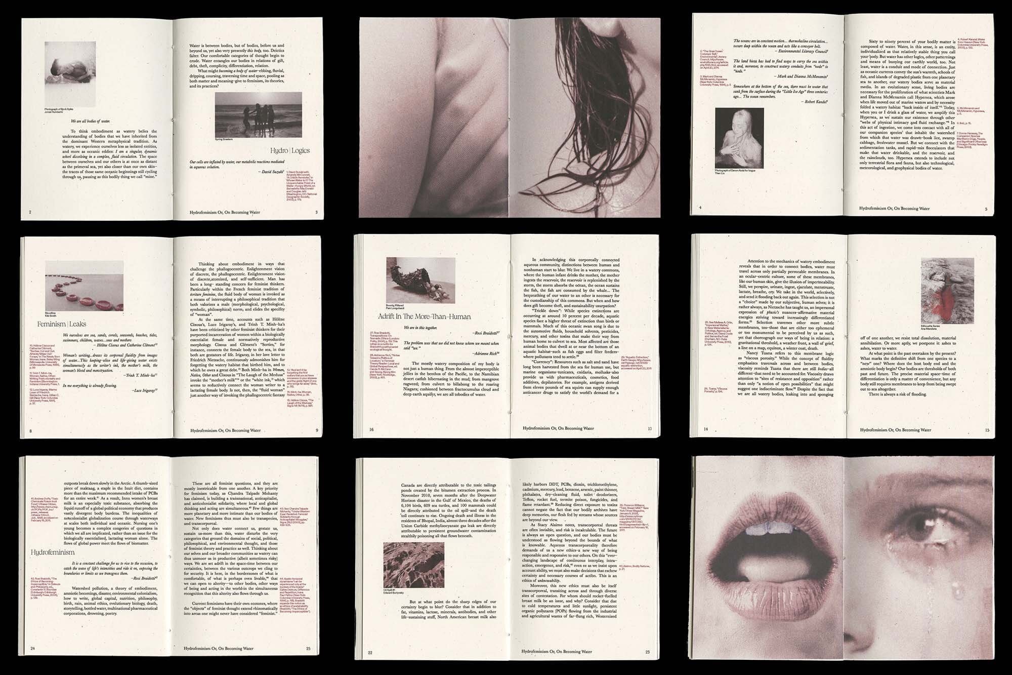 Select book spreads of the zine, Hydrofeminism Or, On Becoming Water.